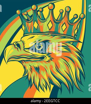 vector illustration of head eagle with crown Stock Vector