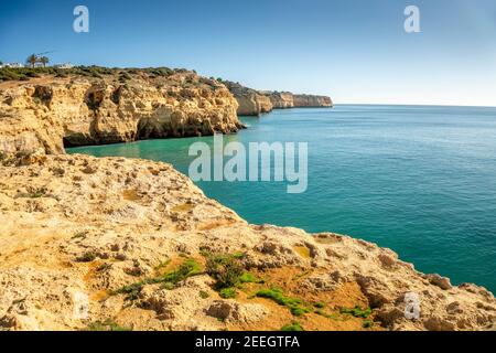 Beautiful cliffs of Algarve in Algar Seco, Carvoeiro, Portugal Stock Photo