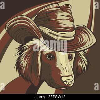 vector cartoon hipster dog Labrador Retriever with hat Stock Vector