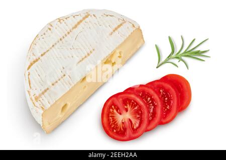 Camembert cheese isolated on white background with clipping path and full depth of field. Top view. Flat lay Stock Photo