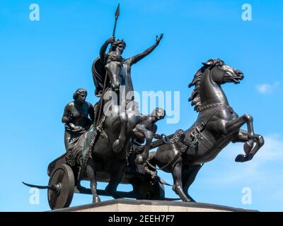 Boudicea and Her Daughters bronze monument statue erected in 1902 at the end of Westminster Bridge in London England UK, the queen was also known as B Stock Photo