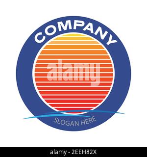 Vintage business banner template design. Retro Emblem logo Design. Gradient sunset with sea wave in circle. Vector illustration design Stock Vector