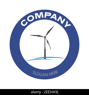 Wind turbine for company logo. Alternative and renewable energy business badge in circle. Vector illustration design Stock Vector