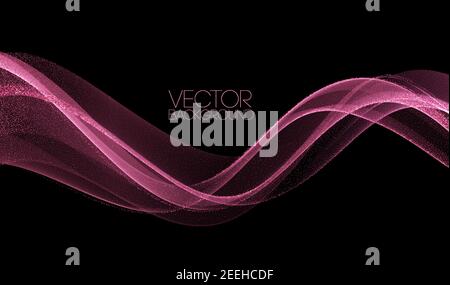 Abstract shiny color rose gold wave design element with glitter effect on dark background. Stock Vector