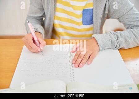 Japanese junior high schoolgirl studying remotely Stock Photo