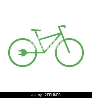 Electric bike icon. Eco bicycle with plug. Flat line vector illustration isolated on white Stock Vector