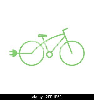 Electric bike icon. Eco bicycle with plug. Flat line vector illustration isolated on white Stock Vector