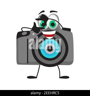 Funny travel objects collection: Funny Photo Camera on white background, flat design vector illustration Stock Vector