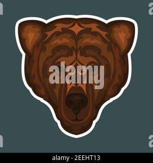 Hand drawn abstract portrait of a bear. Sticker. Vector stylized colorful illustration isolated on dark background. Stock Vector