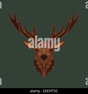 Hand drawn abstract portrait of a deer. Vector stylized colorful illustration for tattoo, logo, wall decor, T-shirt print design or outwear. This draw Stock Vector