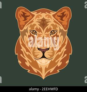 Hand drawn abstract portrait of a lioness. Vector stylized colorful illustration for tattoo, logo, wall decor, T-shirt print design or outwear. This d Stock Vector