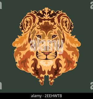 Hand drawn abstract portrait of a lion. Vector stylized colorful illustration for tattoo, logo, wall decor, T-shirt print design or outwear. This draw Stock Vector