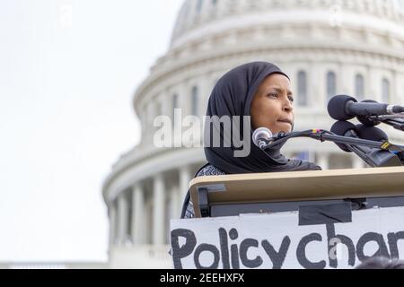 WASHINGTON D.C, UNITED STATES - Mar 31, 2019: Washington D.C., U.S.A- March 15th, 2019: Congresswomen, Ilhan Omar speaking at the 2019 climate change Stock Photo