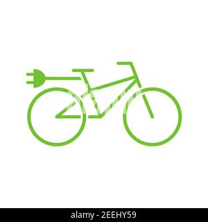 Electric bike icon. Eco bicycle with plug. Flat line vector illustration isolated on white Stock Vector