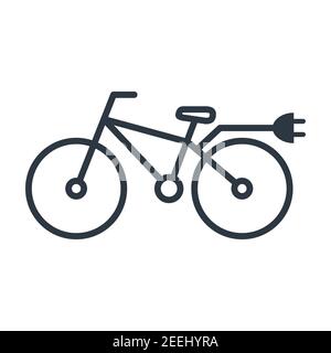 Electric bike icon. Eco bicycle with plug. Flat line vector illustration isolated on white Stock Vector