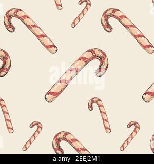 Candy seamless pattern. Sweet vector pattern with candy cane. For the design of fabrics, packaging and wallpapers. Stock Vector