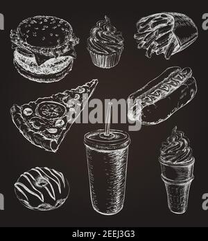 Hand Drawn Set Fast Food Vector illustration. Stock Vector