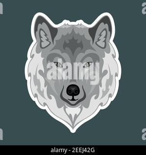 Hand drawn abstract portrait of a wolf. Sticker. Vector stylized colorful illustration isolated on dark background. Stock Vector