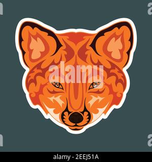 Hand drawn abstract portrait of a fox. Sticker. Vector stylized colorful illustration isolated on dark background. Stock Vector