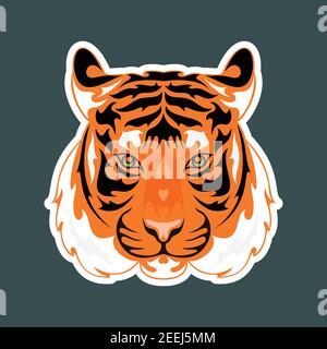 Hand drawn abstract portrait of a tiger. Sticker. Vector stylized colorful illustration isolated on dark background. Stock Vector