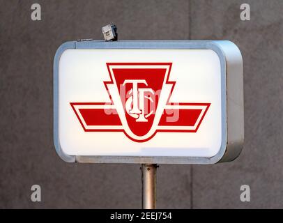 TTC or Toronto Transit Commission Sign at a subway station entrance in downtown Stock Photo