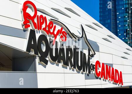 Ripley's Aquarium sign. The landmark is visited by children for its recreational and educational exhibits Stock Photo