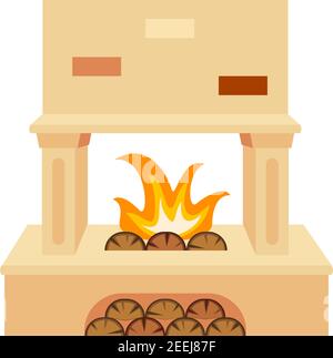 Colorful cartoon pastel brick fireplace. Warm winter home heater. Christmas theme vector illustration for poster, label or gift card decoration Stock Vector