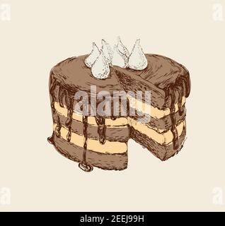 Cake Hand Drawn Vector Illustration. Birthday. Stock Vector