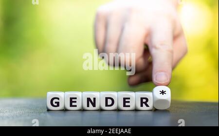 Dice form the expression 'gender*' (gender star). A symbol for a gender equitable administrative language in Germany. Stock Photo