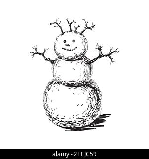 Snowman Hand Drawn Sketch Vector Illustration Stock Vector