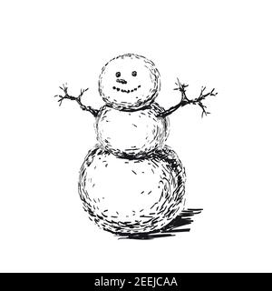 Snowman Hand Drawn Sketch Vector Illustration Stock Vector
