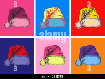 Santa Hat Isolated Hand Drawn Vector llustration Sketch Pop Art Style Stock Vector