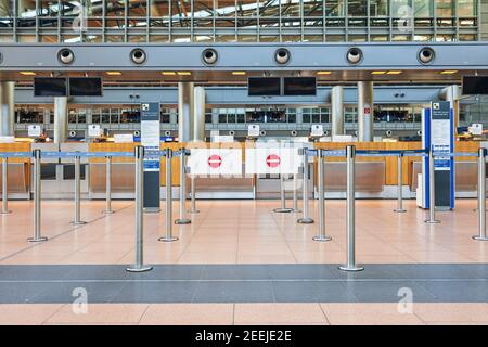 Terminal 2, departure floor at airport in Hamburg, empty because of corona virus pandemic Stock Photo