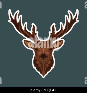 Hand drawn abstract portrait of a deer. Sticker. Vector stylized colorful illustration isolated on dark background. Stock Vector