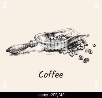 Hand Drawn Sketch Coffee Scoop With Pile Of Beans Vector Illustration Hand Drawn Sketch Coffee Scoop With Pile Of Beans Vector Illustration Stock Vector