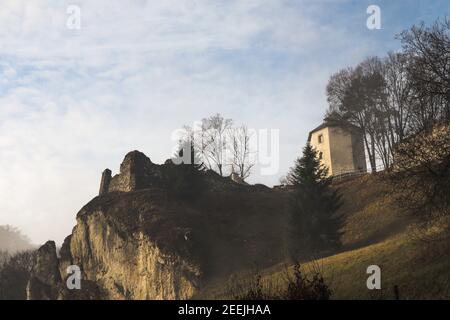 Low angle view of the Ojcow castle in the village of Ojcow, Poland Stock Photo