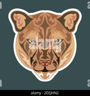 Hand drawn abstract portrait of a puma. Sticker. Vector stylized colorful illustration isolated on dark background. Stock Vector