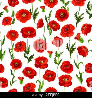 Flowers for floral seamless pattern. Vector poppy blossoms field and red springtime flourish bouquets. Vector tracery or adornment design of blooming Stock Vector