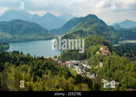 Hohenschwangau, Germany - April 2011: Hohenschwangau is a former village, now a district of the municipality of Schwangau, Bavaria. Stock Photo