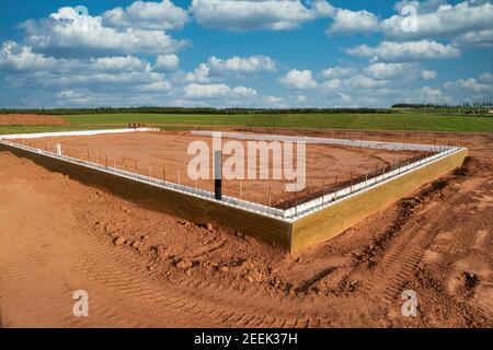 An energy efficient insulated concrete foundation work in progress. Stock Photo