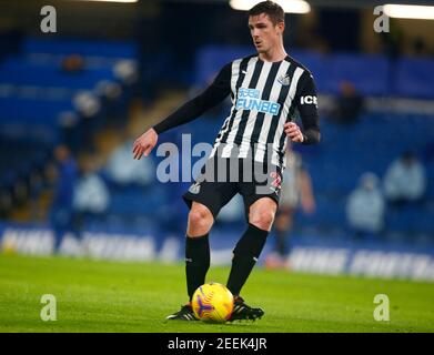 LONDON, ENGLAND - FEBRUARY 15: Newcastle United's Ciaran Clark during Premiership between Chelsea and Newcastle United at Stamford Bridge Stadium , Lo Stock Photo