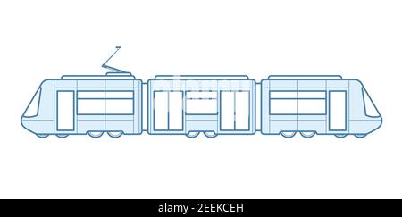 Passenger tram train side view, modern urban streetcar, tramcar - city electric transport, vector Stock Vector