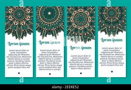 Paisley or Mandala floral pattern ornament banners templates. Vector decoration design set of Indian flower ornamental tracery of flourish Buddhistic Stock Vector