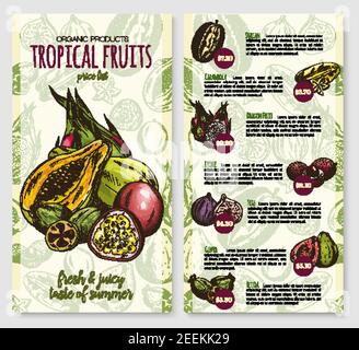 Fruit market price list template with exotic tropical berries. Pomelo ...