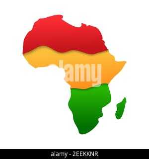 African map continent silhouette icon in paper cut style with african colours - red, yellow, green isolated on white background. Black History Month Stock Vector