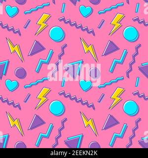 Vector illustration of geometric shapes. Vintage style 80s and 90s. Abstract seamless pattern, fashion style. Textile and paper design. Stock Vector
