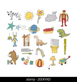 Hand Drawn Sketchy Doodles for Boys Stock Vector
