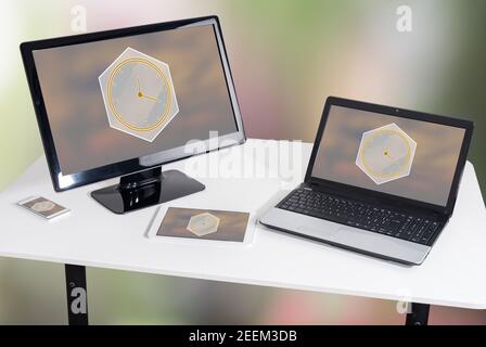 Time management concept shown on different information technology devices Stock Photo