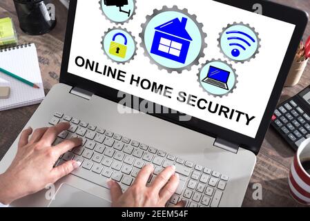 Online home security concept shown on a laptop screen Stock Photo