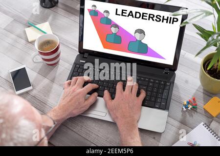 Leadership concept shown on a laptop used by a man Stock Photo